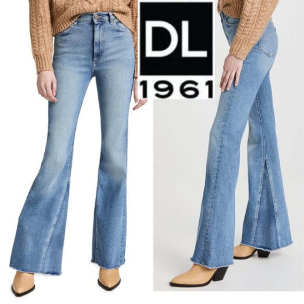 DL1961 Rachel Ultra High Rise Flare Jeans Raw Hem Size 25 Sprig creek wash